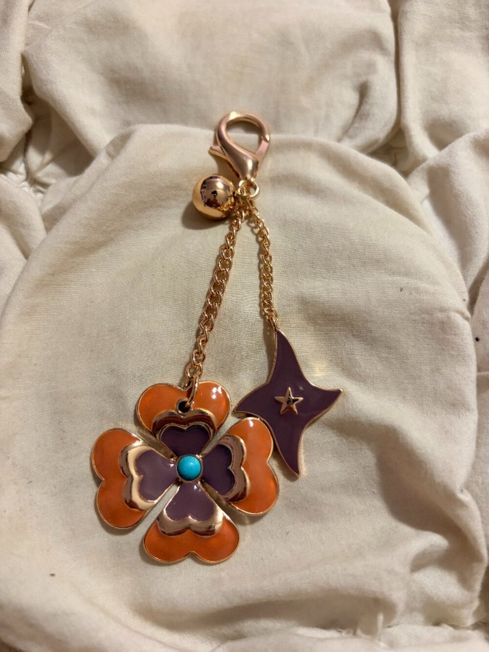 Free People Whimsigothic Orange and Purple Enamel Clover Star Bag Charm Keychain